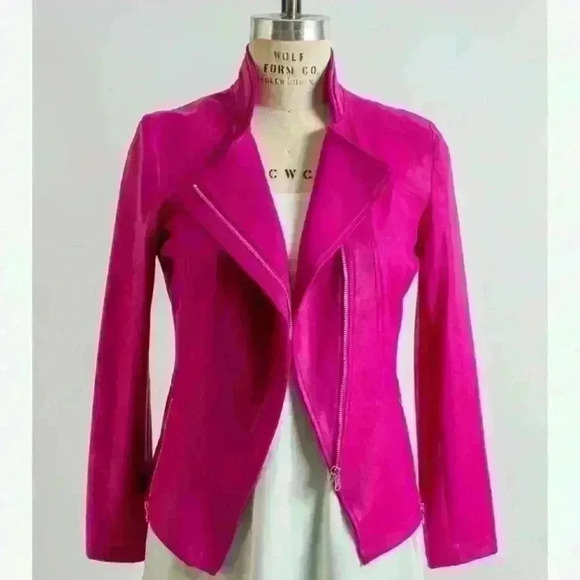 Calvin Klein Magenta Moto Jacket EUC gold hardware size tag removed- size est L - Picture 8 of 15